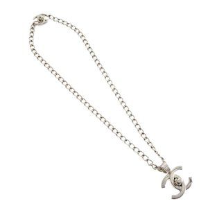 Auth Chanel Turnlock Silver Chain Pendant Necklace